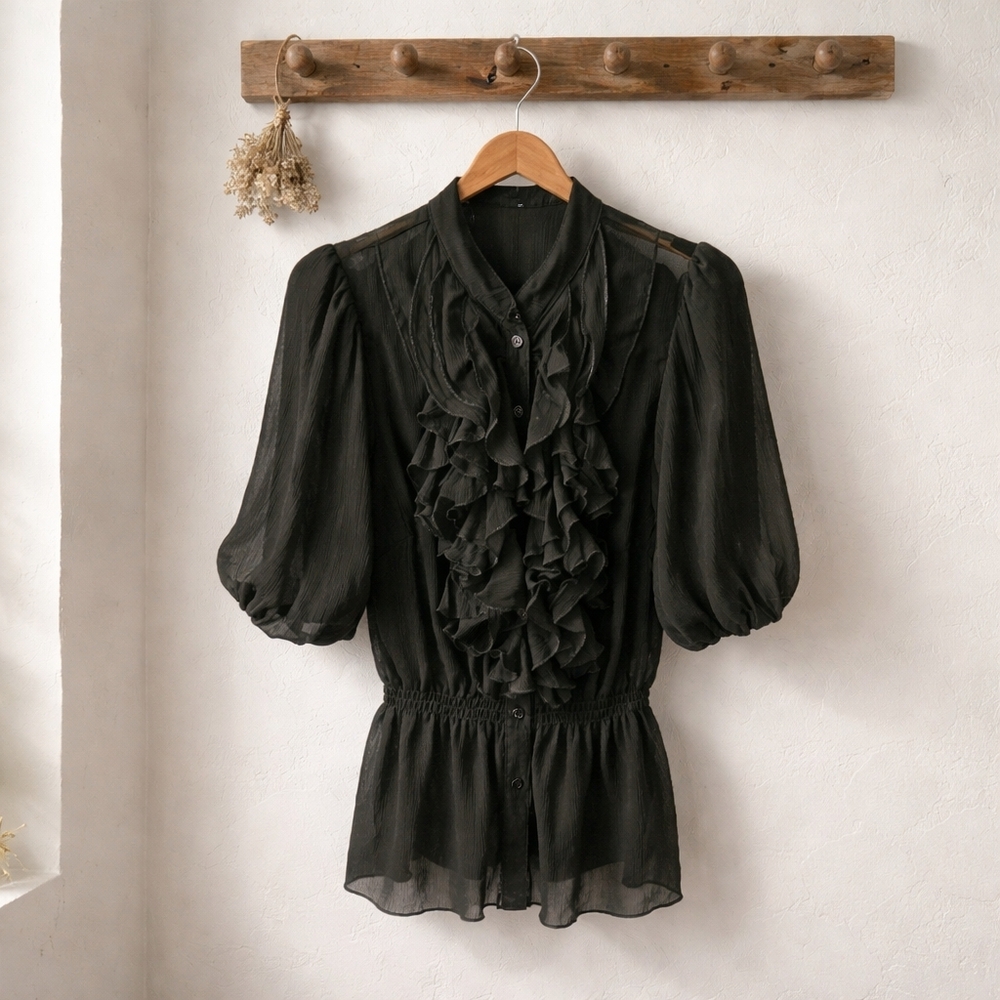 Boston Proper Black Ruffled Blouse - Picture 1 of 2